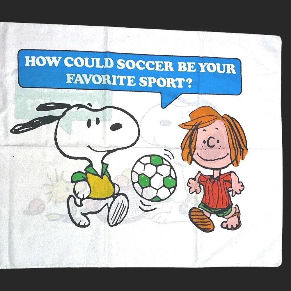 Vintage Peanuts Snoopy Soccer Tennis Pillowcase Woodstock Peppermint Patty USA